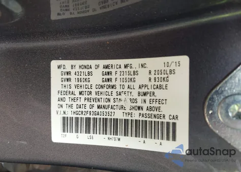 2016 Honda Accord Ex-L from USA, damaged, VIN 1HGCR2F93GA053527